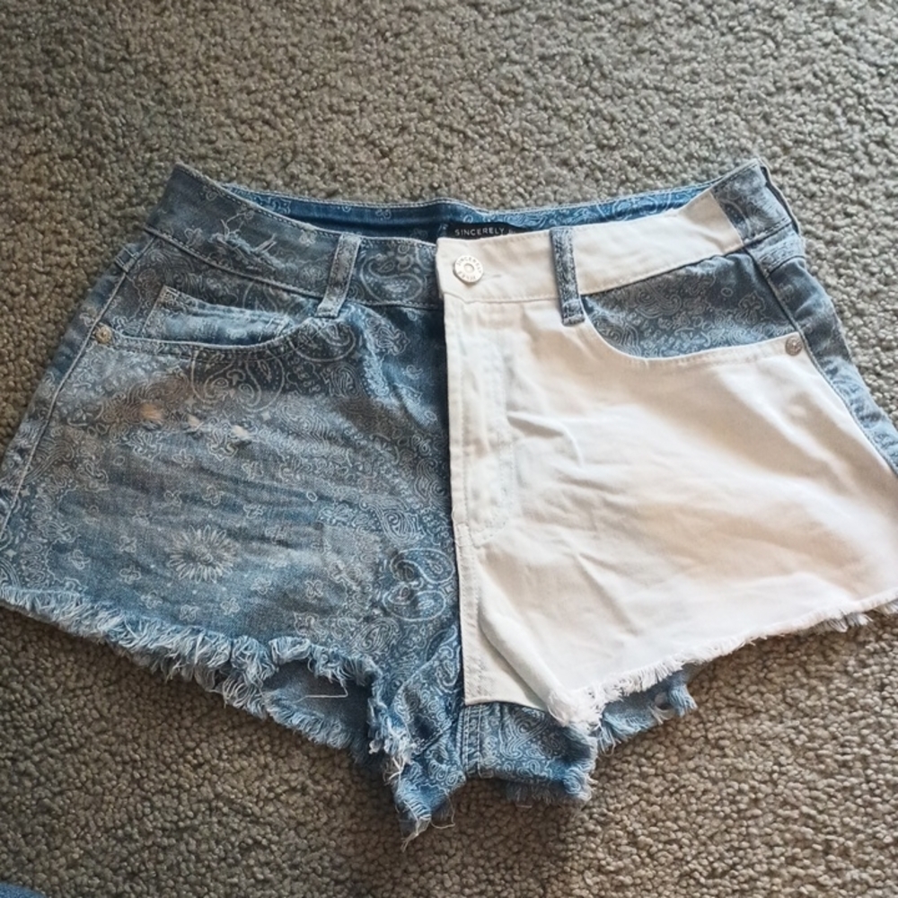 Two-Tone Denim and White Women's Shorts